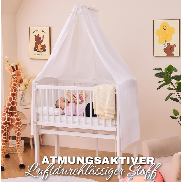 Балдахін для дитячого ліжечка ALAVYA HOME, 100% біобавовна, білий, з кріпленням, москітна сітка, GOTS сертифікат, 150×240 см