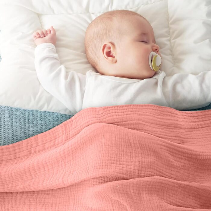 Набір постільної білизни для ліжечка Hook з мусліну 100% бавовни (100x135 см) – дихаючий та м'який, ручної роботи | Комплект постільної білизни для малюків з наволочкою 40x60 см (Рожевий, 135 x 100 см)