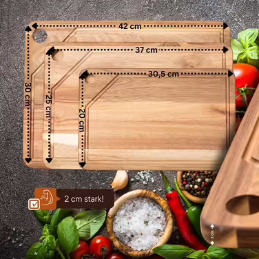 Personalized Premium 3-Piece Cutting Board Set - Kitchen Cutting Boards made of Acacia Wood with Stand and Phone Holder - High-Quality Wooden Board with Juice Groove for the Kitchen
