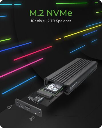Зовнішній корпус для M.2 PCIe SSD ICY BOX IB-1817M-C31, USB 3.1 Type-C, алюміній, RGB підсвічування, чорний