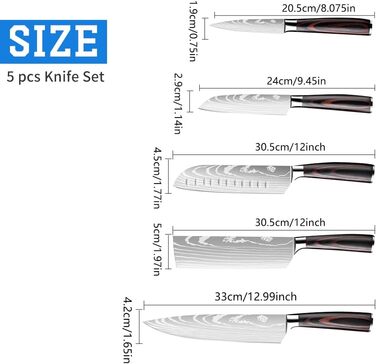 Набір кухонних ножів Dfito, 8 предметів: гострі ножі з нержавіючої сталі різних розмірів з зручними ручками. Набір ножів для кухні: гострі, стійкі до корозії, з неслизькою ручкою. Модель D8 (5pcs-A)