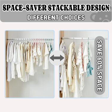Вішалки для дитячого одягу HGYZE, 20 шт., 29-37 см, з підвішуванням для штанів, пластикові, стакові, регульовані, сірі та білі