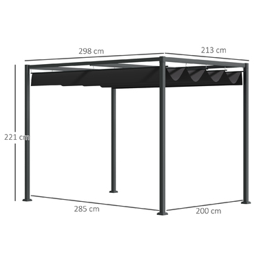 Outsunny Pergola Gazebo Patio Cover with Sliding Roof 298x213x221cm Polyester Black Gray for Garden & Patio