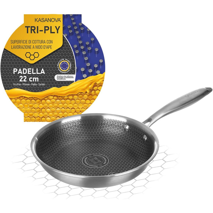 Сковорода KASANOVA Tri-ply з антипригарним покриттям Honeycomb, 22 см - для всіх типів плит та духовки