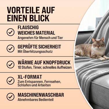 Електрична ковдра Monzana® 180x130 см, 120 Вт, 10 режимів нагріву, таймер, захист від перегріву, пральна, тепла флісова ковдра для ліжка