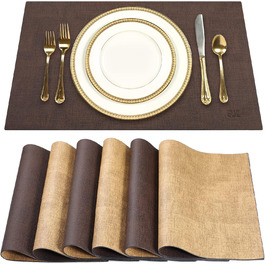 SUEH DESIGN Leather Placemats - Set of 6 Placemats, Washable, Leather-Look, Heat-Resistant PU Faux Leather Placemats for Home Kitchen Dining Table, 43cm x 31cm