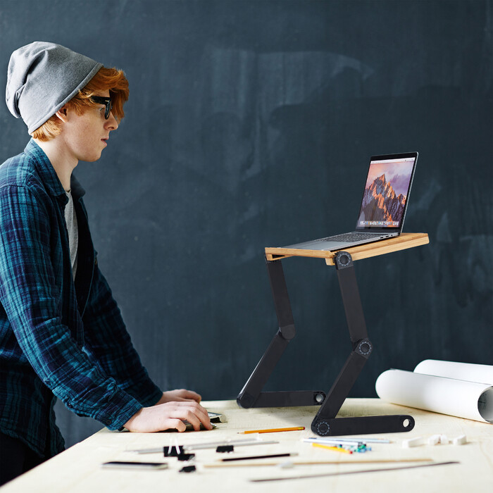 Relaxdays Laptop Stand Bamboo Aluminum