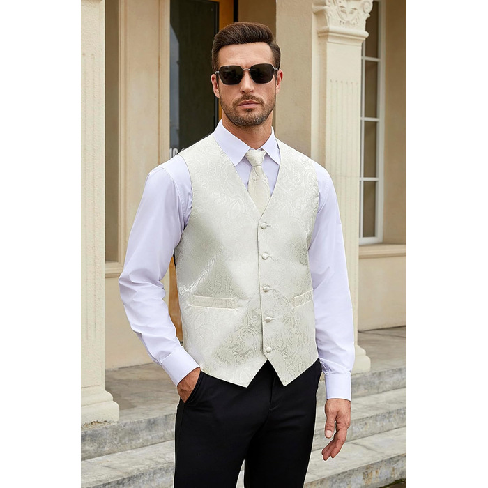 Краватка чоловіча квіткова, нагрудна хустка, кишеньковий хустинка HIDERN, жаккард, для весілля, бежева (XL)