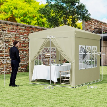 Outsunny Gazebo approx. 2.5x2.5m, water-resistant, stable, winter-proof, pop-up folding gazebo, UV protection 50+, foldable party tent, garden tent with 4 side panels, bag, garden gazebo for camping, garden, cream white | Aosom