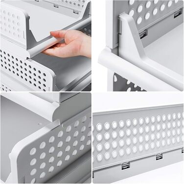 Yorbay Drawer Box, 3-Piece Set, Stackable Closet Organizer, Shelf Storage Box, Divider Stackable Drawers for Clothes Kitchen Bedroom, White