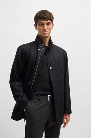 Чоловічий шкіряний ремінь BOSS Connio з логотипом та металевими деталями, чорний 95-001