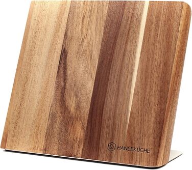 Hansekitchen Knife Holder Magnetic – Magnetic Knife Block Made of Acacia Wood, High-Quality Knife Board with Magnet, Magnetic Knife Holder without Knives - with Magnetic Strip (Brown)