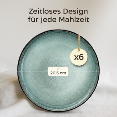 Набір посуду Twinzee Steingut 24 елементи (6 осіб) - Тарілки та миски - Сервіз з каменю (Колекція Riviera, Sage, маленькі тарілки (x6))