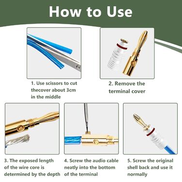 8 шт. бананові конектори 24K позолота для акустичних кабелів, Hi-Fi аудіо, домашній кінотеатр, 4 червоні, 4 чорні, сумісні з кабелями 0.75 мм - 4 мм