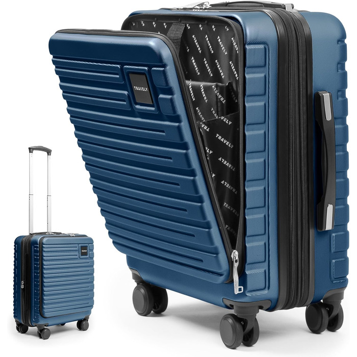 Чемодан туристичний великий 77см, 100л, з TSA замком, з відділенням для ноутбука (55x40x23см), глибокий синій колір, Travely