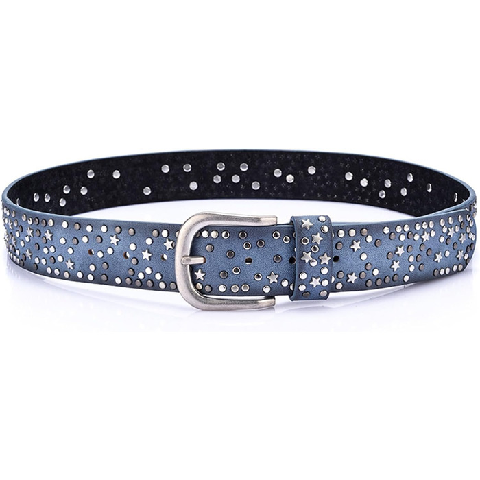 Жіночий шкіряний ремінь Stern з шипами, широкий ремінь для джинсів, регульований (Синій)