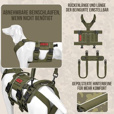 Шлейка для собак OneTigris SKYEWALKER, підтримуюча шлейка з 2 ручками, регульована, для реабілітації та підтримки, XL (M:14-27кг(ОБ:40-58см, Грудка:60-81см), Зелена)
