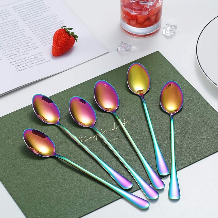 Набір ложок для коктейлів та напоїв Kyraton, 6 шт., нержавіюча сталь з чорним титановим покриттям