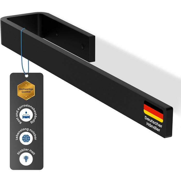 Тримач для рушників RTM R на стіну, з алюмінію, чорний матовий, 32 см