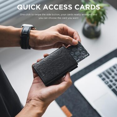 Кредитне шкіряне портмоне VULKIT з RFID-захистом, Pop-Up, з відділенням для купюр, ID-віконцем та монетним відділенням, чорний (Prism)