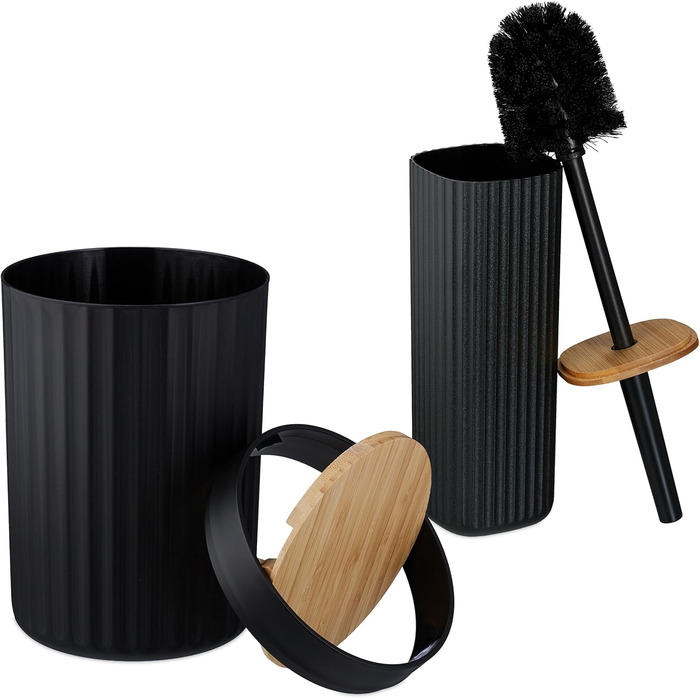 Набір для ванної кімнати Relaxdays, 6 предметів: аксесуари для ванної з пластику та бамбуку, повний набір, білий/натуральний (чорний/натуральний)