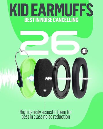 Навушники для захисту вух дитячі, SNR 26dB, для сну, навчання, регульоване наголов'я (зелені)