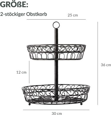 Металева етажерка для фруктів Chefarone 30 см - чорна фруктова ваза з 3 ярусами - стильна підставка для фруктів, 30 x 30 x 36 см