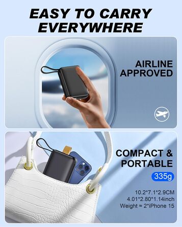 Power Bank 26800mAh: Портативний акумулятор з двома портами та кабелями, сумісний з iPhone та Android