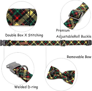 Нашийник для собак Lionheart Glory з візерунком у клітинку, регульований м'який нашийник з краваткою, нашийник з бантиком для середніх собак, подарунок для домашніх тварин, червоно-зелена клітинка (S, 1 шт.), різдвяний зелений