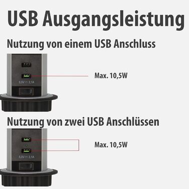 Вбудований мережевий фільтр Brennenstuhl Tower Power, висувна настільна розетка 2м, алюміній/чорний (3 розетки + USB)