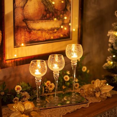 Romadedi Tealight Candle Holders Candle Holders Glass - Lantern Candle Holders Decoration Queck 3-Piece Set 23.5/25.5/31.5 cm for Tealights, Votive Candles, Pillar Candles, Living Room Table Decoration, Wedding (Transparent)