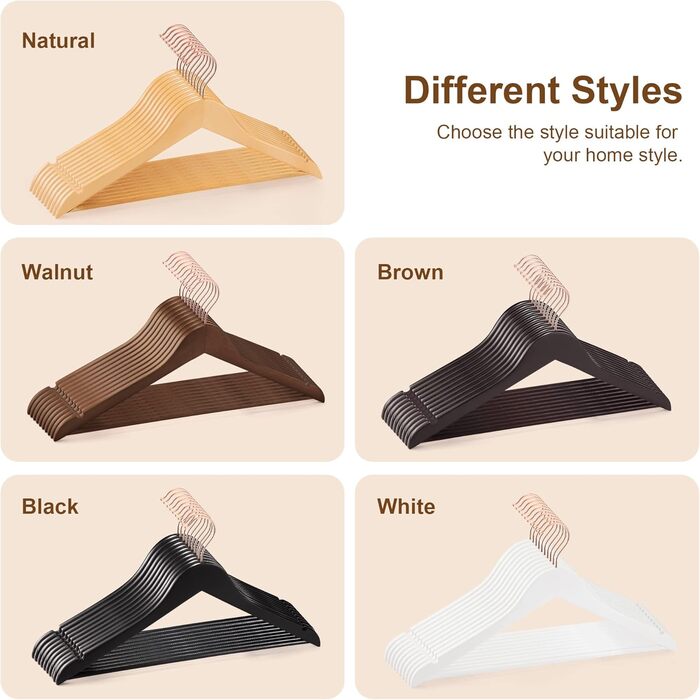 Дерев'яні вішалки для одягу HOUSE DAY, 20 шт. - для костюмів, з антиковзким покриттям, поворотний гачок рожевого золота