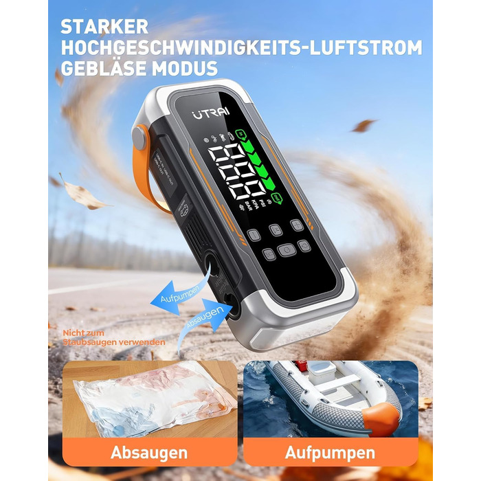 Powerbank для авто UTRAI 6000A з пусковим струмом, компресором та PD 30W – для бензин/дизель (до 10л)