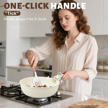 Набір посуду Numola 10 предметів: каструлі та сковорідки з антипригарним покриттям, знімні ручки, керамічний набір посуду для індукційних плит, кемпінгу, сумісний з посудомийною машиною