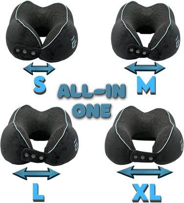 Подушка для шиї FS для літака та авто – Memory Foam з 360° підтримкою шиї – Регульована з кнопками – Дихаючий, м'який чохол – з мішечком – Сіра