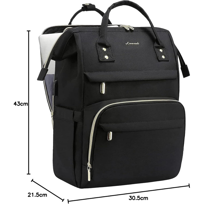 LOVEVOOK Рюкзак для жінок, шкільний рюкзак, рюкзак для ноутбука, водонепроникний, з USB-портом, для університету, школи, роботи, подорожей, темно-сірий, чорний, 17'