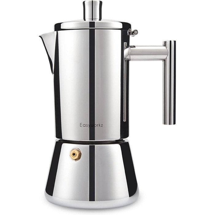 Easyworkz Diego Espresso Maker for Stove, Stainless Steel, Italian Coffee Machine, Moka Pot for 6 Cups, 300 ml Espresso Pot for Induction Silver