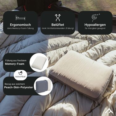 qeedo Comfort Pillow - Compact Travel Pillow made of Memory Foam (38 x 28 cm), Compressible, Washable Polyester Cover, Camping Pillow, for Camping, Car, Train or Flight Travel