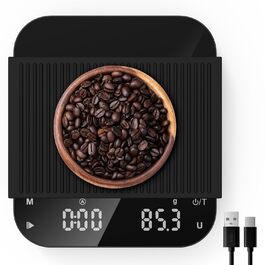 Ваги для кави Diyife з таймером, 3 кг/0,1 г, перезаряджувані, з HD LCD дисплеєм, функцією тарування, портативні, високоточні ваги для еспресо та френч-пресу, чорний M
