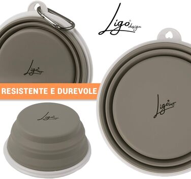 Ліга - EBBY 2 шт. миски для собак, туристичні миски, портативні миски для води та корму, складані миски з карабіном (M (650 мл), Сірий голуб)