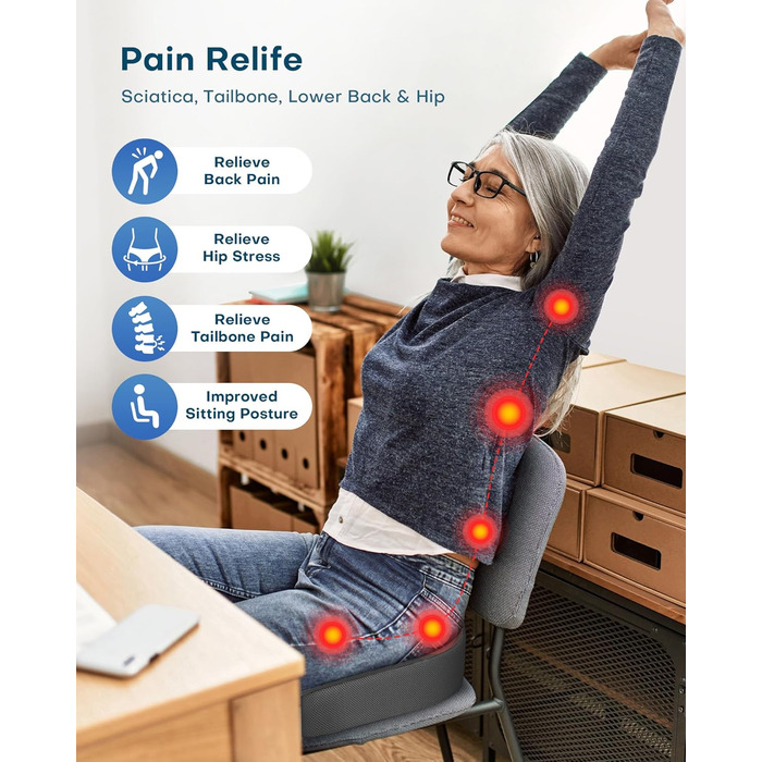 Ортопедична подушка для сидіння Feagar з Memory Foam, ергономічна подушка для офісного крісла, візка, автокрісла, для спини, чорна