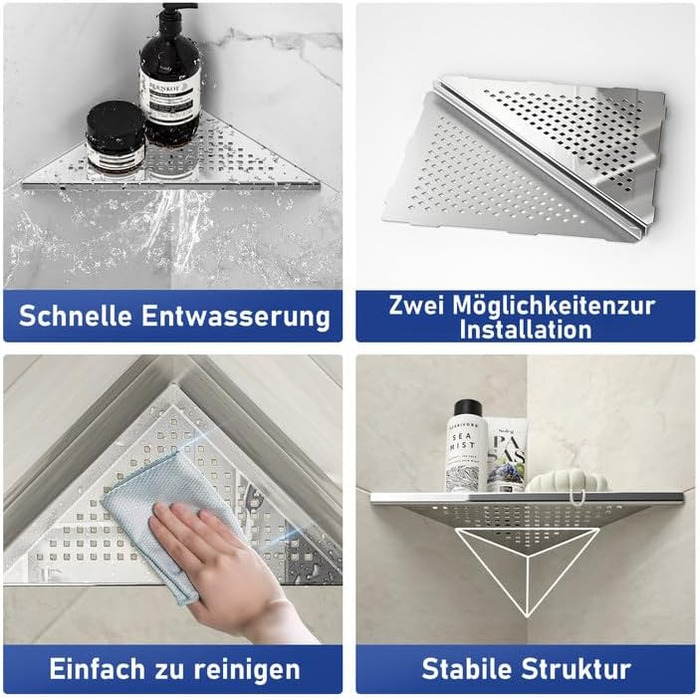 Поличка для душу Eck Duschregal з нержавіючої сталі 304, для ванної кімнати, з сітчастою конструкцією, вбудована, для ремонту ванної кімнати (щіткова обробка, 2 шт. 254 мм)