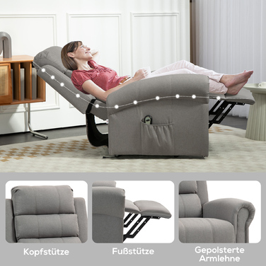 HOMCOM Lift Chair with Power Assist, 8 Massage Points, Heated Backrest, Linen-Look Fabric, Grey