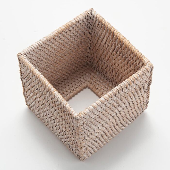 Rattan Cosmetic Tissue Box, 14 x 14 x 14.5 cm, Handwoven Square Tissue Box, Natural Decorative Tissue Box, Tissue Box Dispenser (Square, White)