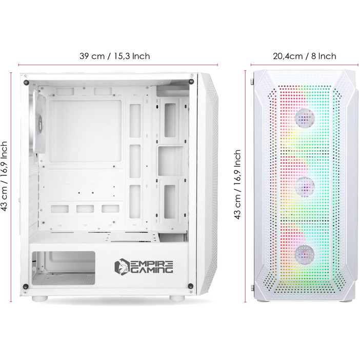 Корпус для ПК EMPIRE GAMING Diamond Gamer ARGB середнього розміру ATX з фасадом з алмазного плексигласу та скляною бічною панеллю, 4 вентилятори 120 мм RGB адресуємими (Ruby W)