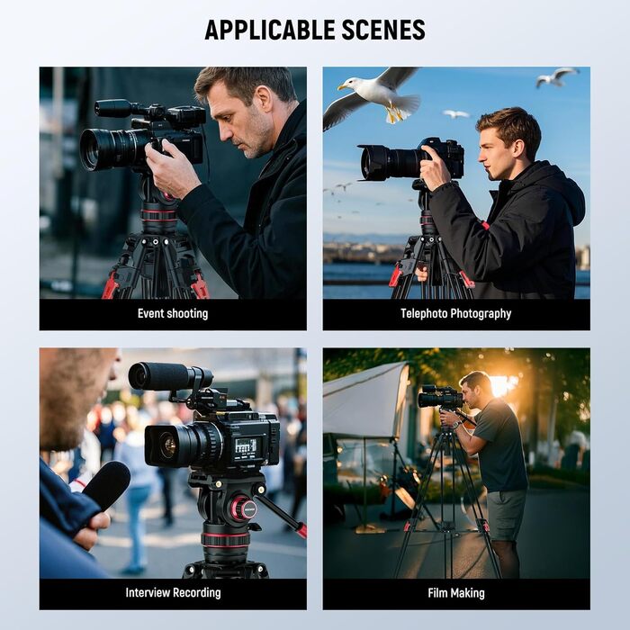 NEEWER Штатив відео 74' Pro з Fluid-головкою, QR-платформа, сумісний з DJI RS, для DSLR, максимальне навантаження 8 кг, LL37 (з серветкою)