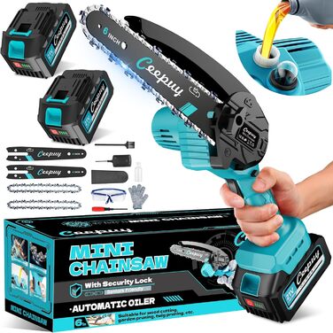 Акумуляторна міні-піла 6 дюймів 880W з чистої міді та блокуванням безпеки. Ідеальна електрична ручна пила для обрізки гілок та дерева в саду. 10000mAh