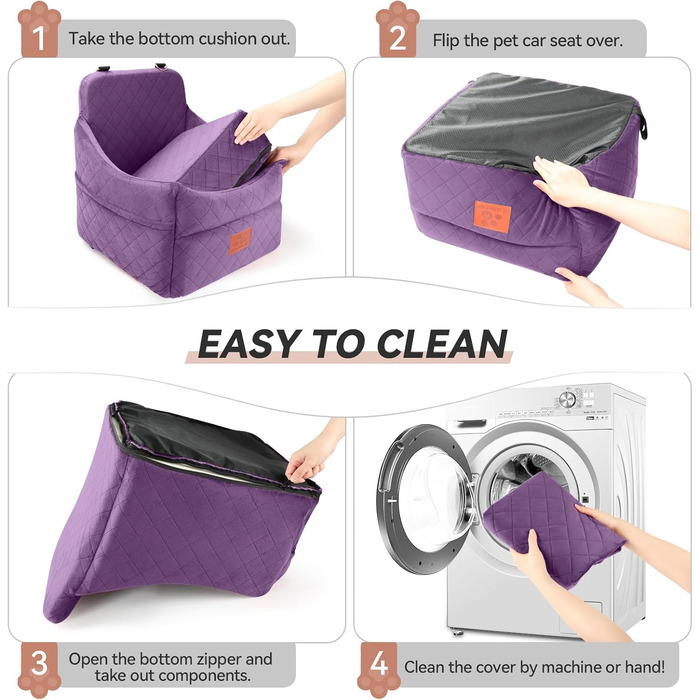 Автокрісло для собак GL GLENSLAVE: комфортне та безпечне автокрісло для маленьких та середніх собак (до 16 кг), знімний, миючий чохол (чорний/коричневий, фіолетовий)
