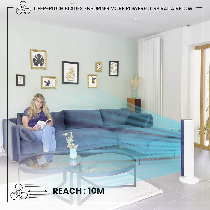 Турбо вентилятор Woozoo TWF-C82T - білий: потужний, портативний, з радіусом дії 10м, осциляція, нахил, пульт, таймер, для вітальні