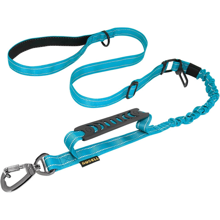 Тактична повідок для собак AUBELL, міцна, світловідбиваюча, без натягу, з амортизатором, для середніх та великих собак, з м'якою ручкою, страхувальний ремінь для авто, поворот на 360°, зелений (M-L, синій)